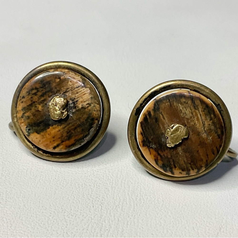 Vintage Gold Rush Nuggets on Fossil Sterling Silver Screwback Earrings